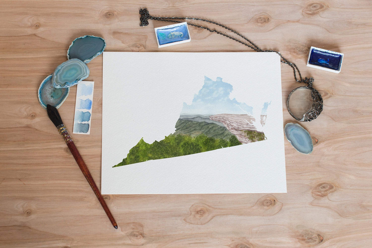 Virginia Watercolor Print, Virginia State Art, Virginia Painting,Virginia Map, Virginia Gift - Emilie Taylor Art