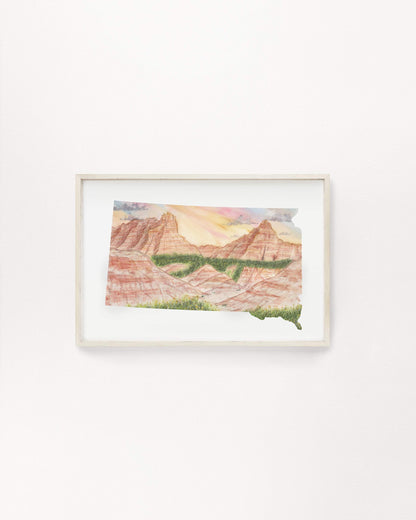 South Dakota Watercolor Print, South Dakota State Art, South Dakota Print Gift, SD State shape art - Emilie Taylor Art