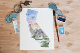 Custom Watercolor State Print, Custom State Art, Custom Country, Commission State or Country Art - Emilie Taylor Art