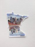Minneapolis Decal, Watercolor Minnesota Sticker, MN Car Decal, State Sticker, Waterproof MN Decal - Emilie Taylor Art