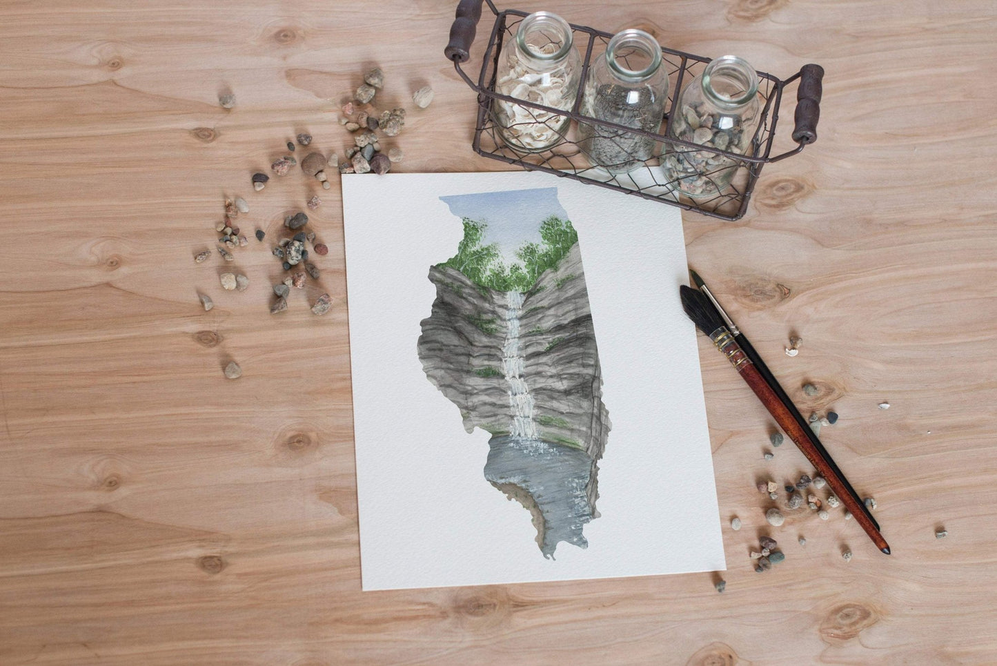 Illinois Watercolor Painting, Illinois Art, Illinois Map, Starved Rock State Park IL, French Canyon Emilie Taylor Art