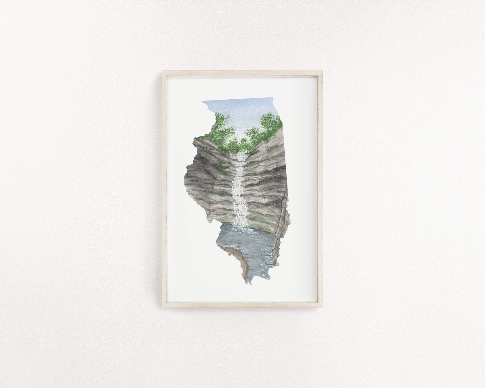 Illinois Watercolor Painting, Illinois Art, Illinois Map, Starved Rock State Park IL, French Canyon Emilie Taylor Art