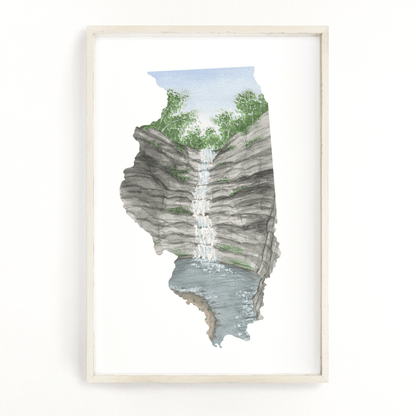 Illinois Watercolor Painting, Illinois Art, Illinois Map, Starved Rock State Park IL, French Canyon Emilie Taylor Art