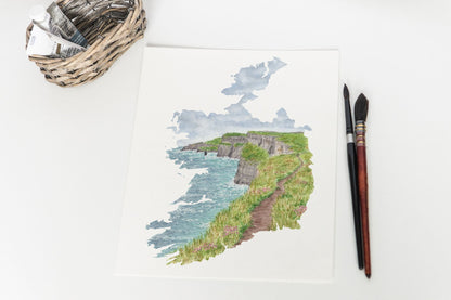 Ireland Watercolor Print, Ireland Painting, The Cliffs of the Moher Ireland Emilie Taylor Art
