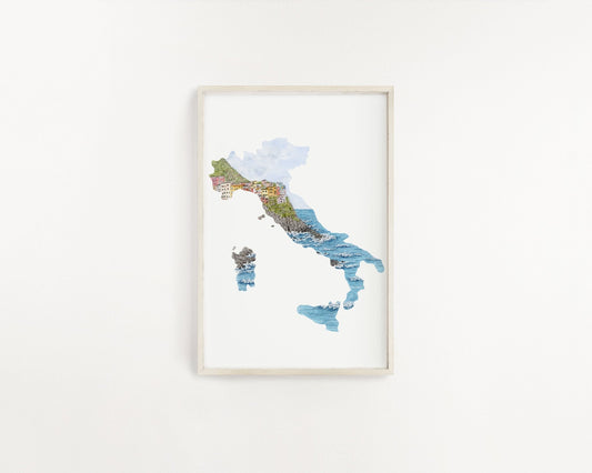 Italy Watercolor Print, Italy Art, Italy Painting, Cinque Terre, Country of Italy Emilie Taylor Art