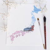 Japan Watercolor Painting, Japan Art, Mount Fuji, Japan Souvenir, Japan Country Print Emilie Taylor Art