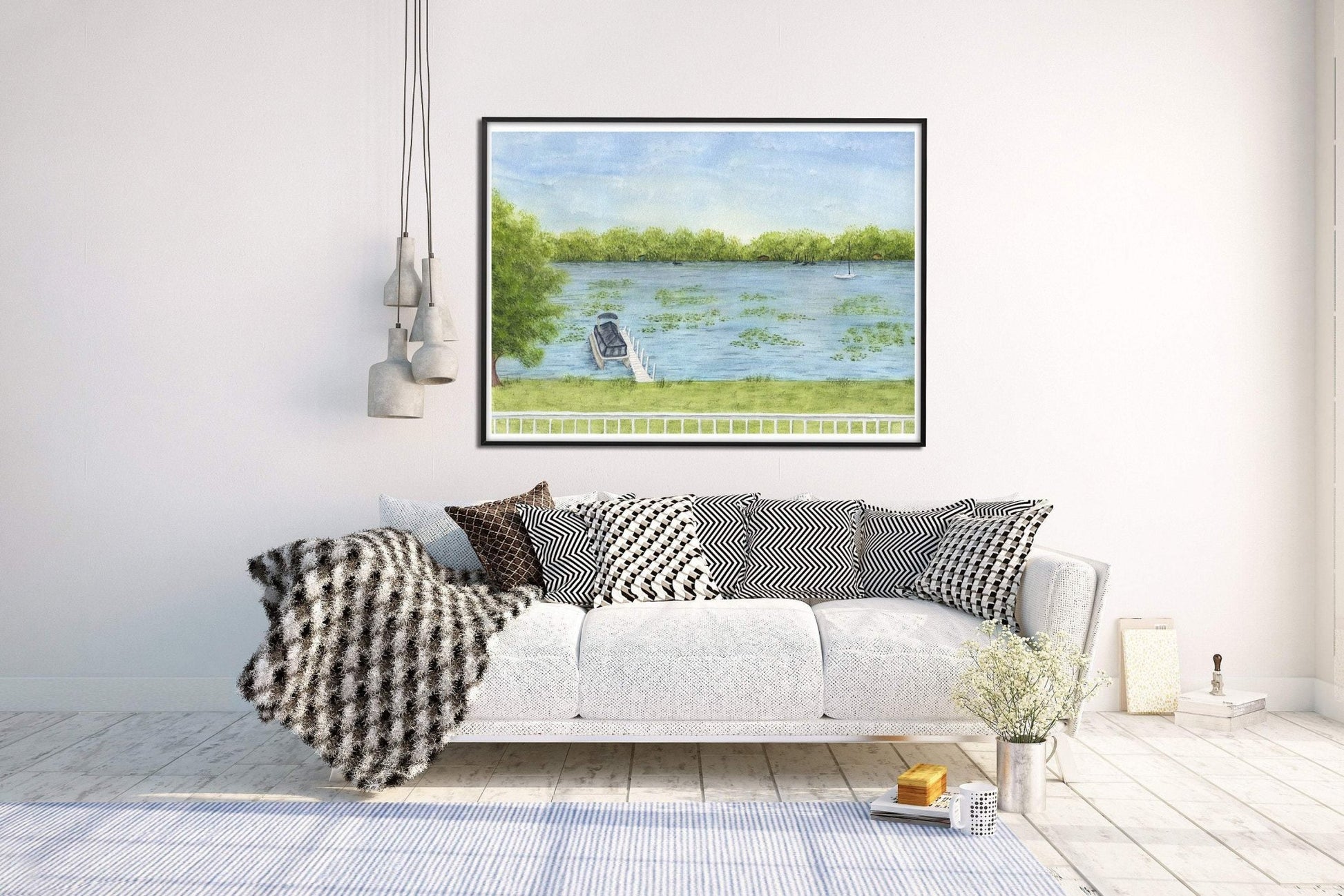 Lakeview Watercolor Painting, Lake Art, Lake home Print, Lake home Gift, Lake Home, Lake House Art Emilie Taylor Art