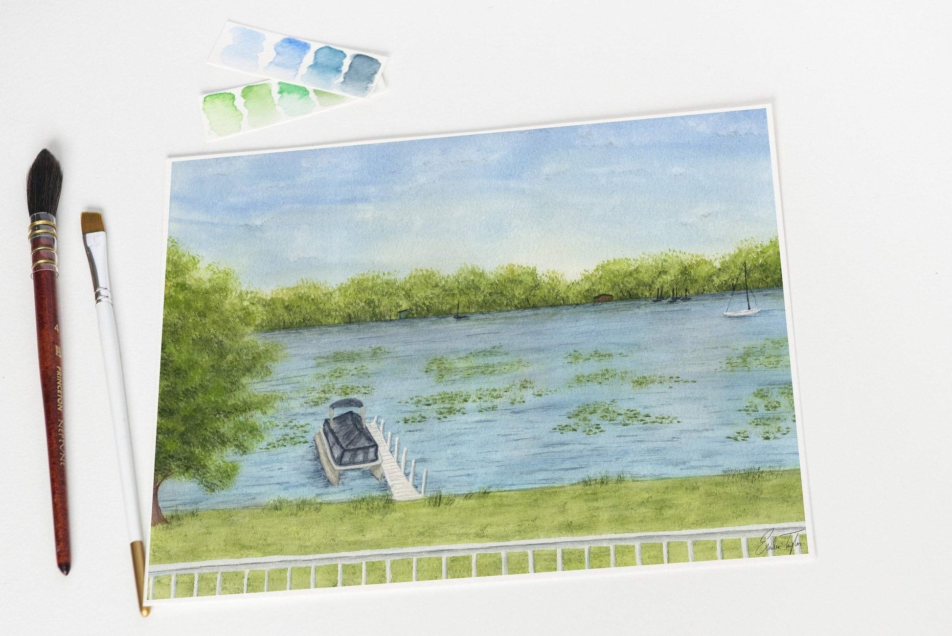 Lakeview Watercolor Painting, Lake Art, Lake home Print, Lake home Gift, Lake Home, Lake House Art Emilie Taylor Art