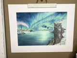 Lights over Senja Original Painting Mated to size 18x24 Emilie Taylor Art