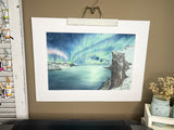 Lights over Senja Original Painting Mated to size 18x24 Emilie Taylor Art