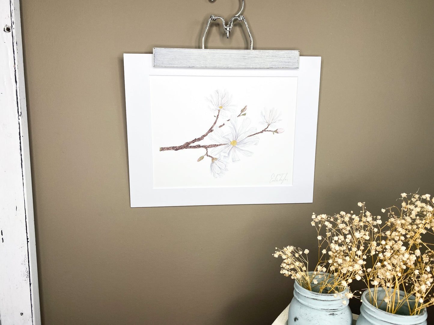 Magnolia Original Painting Mated to size 11x14 Emilie Taylor Art