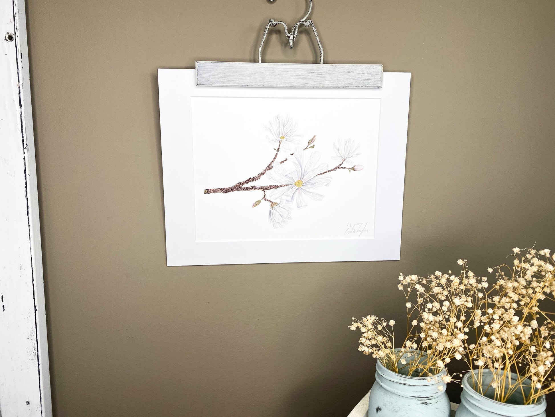 Magnolia Original Painting Mated to size 11x14 Emilie Taylor Art