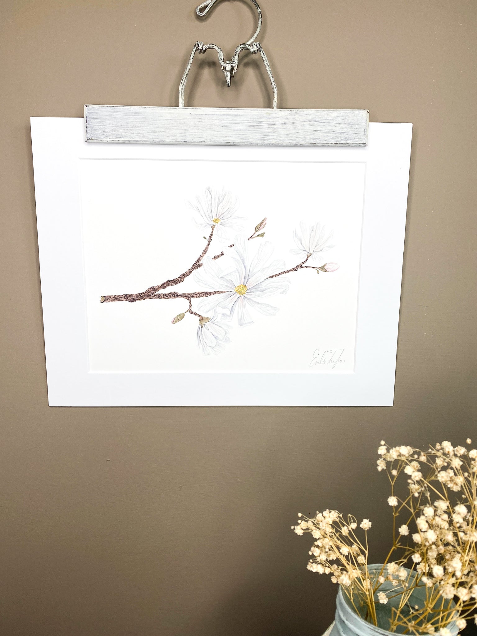 Magnolia Original Painting Mated to size 11x14 Emilie Taylor Art