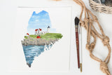 Maine Portland Head, Maine Watercolor Painting, Portland Lighthouse painting Emilie Taylor Art