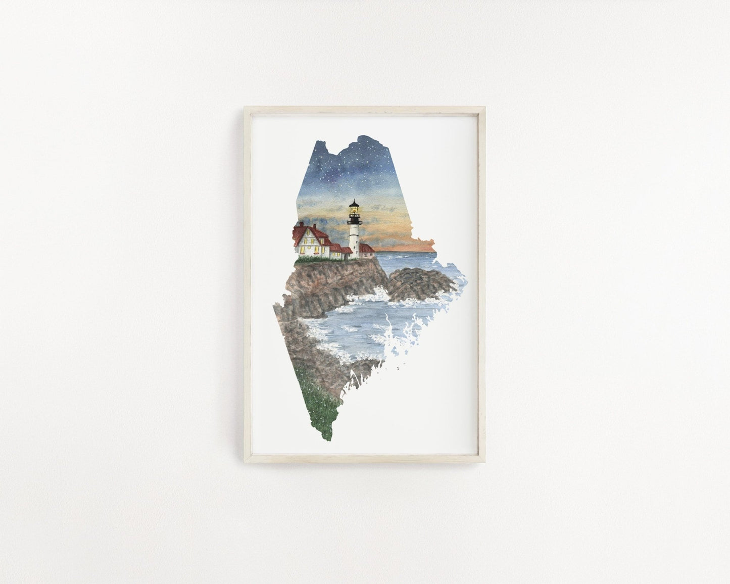 Maine Portland Head, Maine Watercolor Painting, Portland Lighthouse painting Emilie Taylor Art