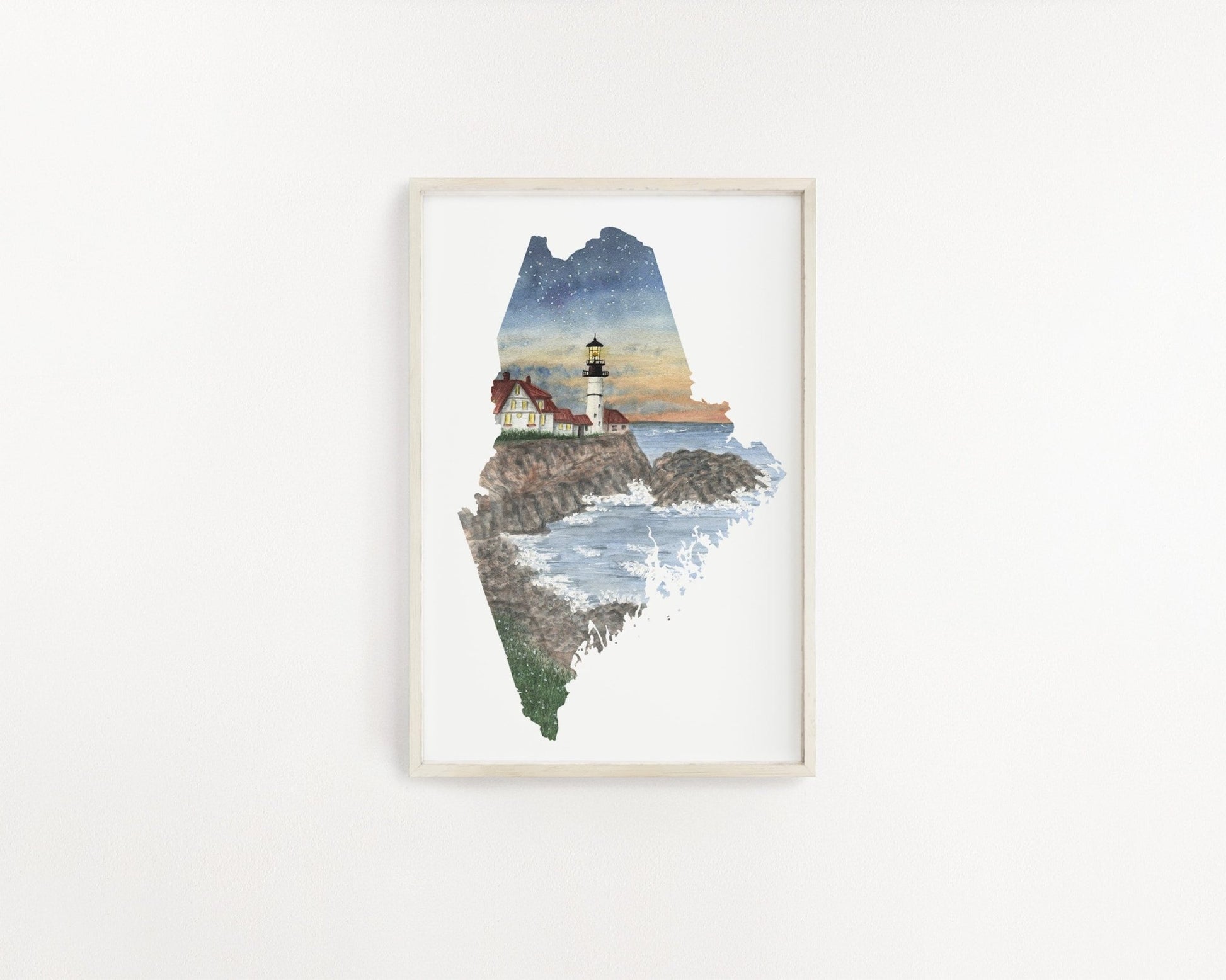 Maine Portland Head, Maine Watercolor Painting, Portland Lighthouse painting Emilie Taylor Art