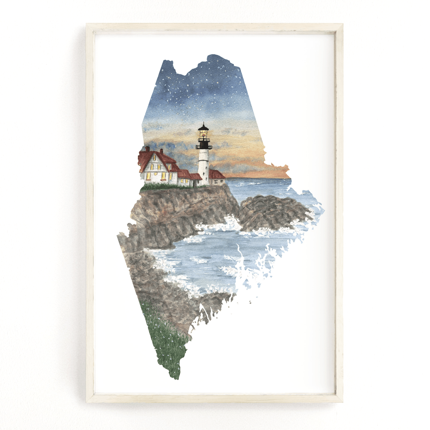 Maine Portland Head, Maine Watercolor Painting, Portland Lighthouse painting Emilie Taylor Art