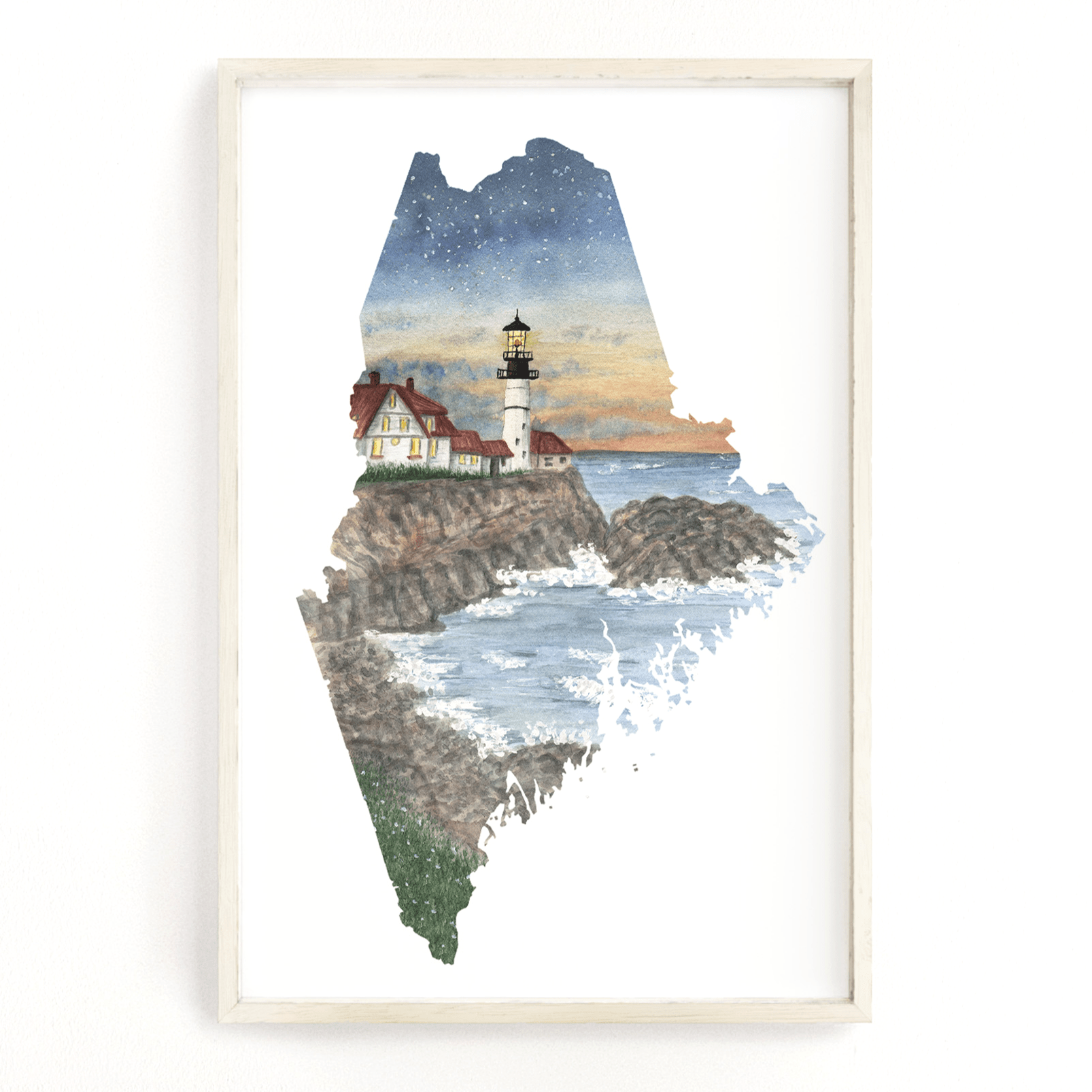 Maine Portland Head, Maine Watercolor Painting, Portland Lighthouse painting Emilie Taylor Art