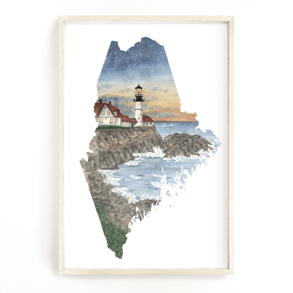 Maine Portland Head, Maine Watercolor Painting, Portland Lighthouse painting Emilie Taylor Art