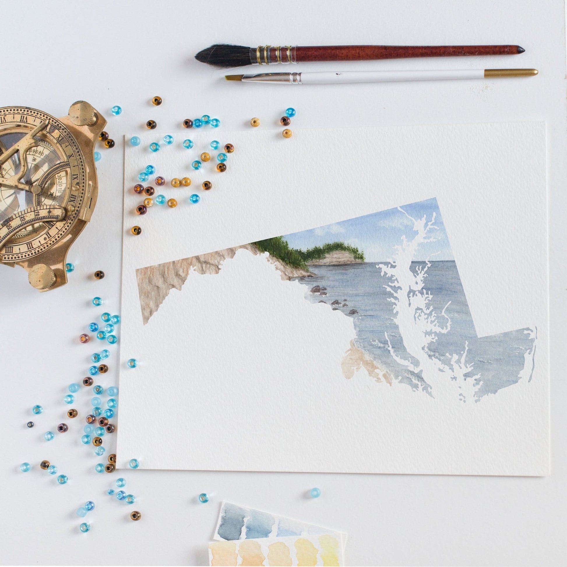 Maryland Watercolor Print, Maryland State Art, Maryland Painting, Maryland Map, Maryland State Gift Emilie Taylor Art