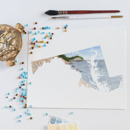 Maryland Watercolor Print, Maryland State Art, Maryland Painting, Maryland Map, Maryland State Gift Emilie Taylor Art