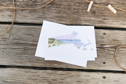 Massachusetts Greeting Card, Massachusetts Notecard, MA Art Souvenir, MA Greeting Card, MA Art Card Emilie Taylor Art