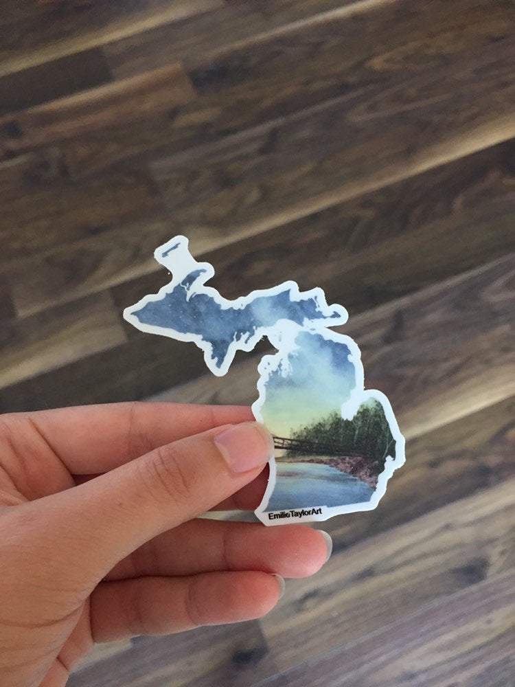 Michigan Decal, Watercolor Michigan Sticker, MI Car Decal, State Decal, State Sticker, MI Sticker Emilie Taylor Art