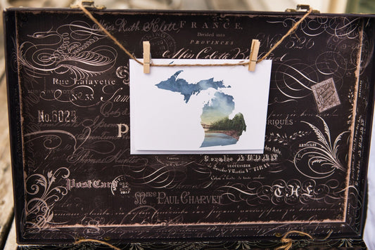 Michigan Greeting Card, Michigan Notecard, MI Art Souvenir, MI Greeting Card, Michigan Pride Art Emilie Taylor Art