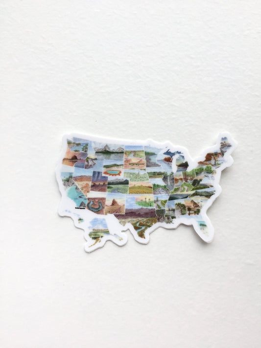 Mini USA Map Decal, Watercolor US Sticker, United States Car Decal, US Map Decal, State Sticker Emilie Taylor Art