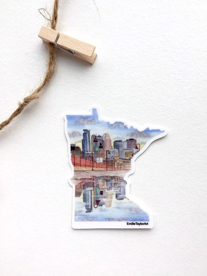 Minneapolis Decal, Watercolor Minnesota Sticker, MN Car Decal, State Sticker, Waterproof MN Decal Emilie Taylor Art