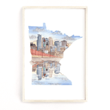 Minnesota Watercolor Painting, Minneapolis City Art, Minnesota City print Emilie Taylor Art