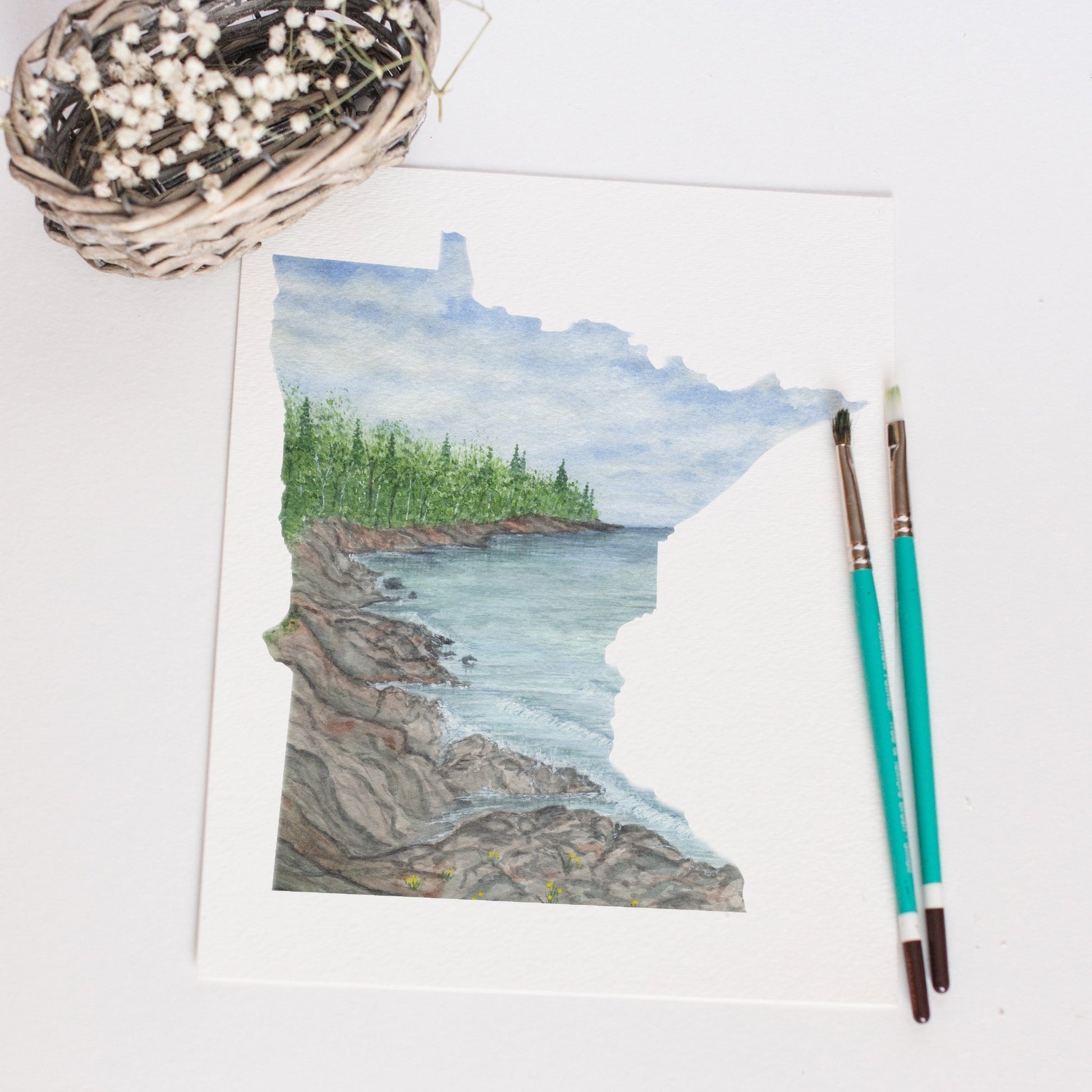 Minnesota Watercolor Painting, MN Split Rock, Minnesota State, Split Rock Lighthouse Emilie Taylor Art