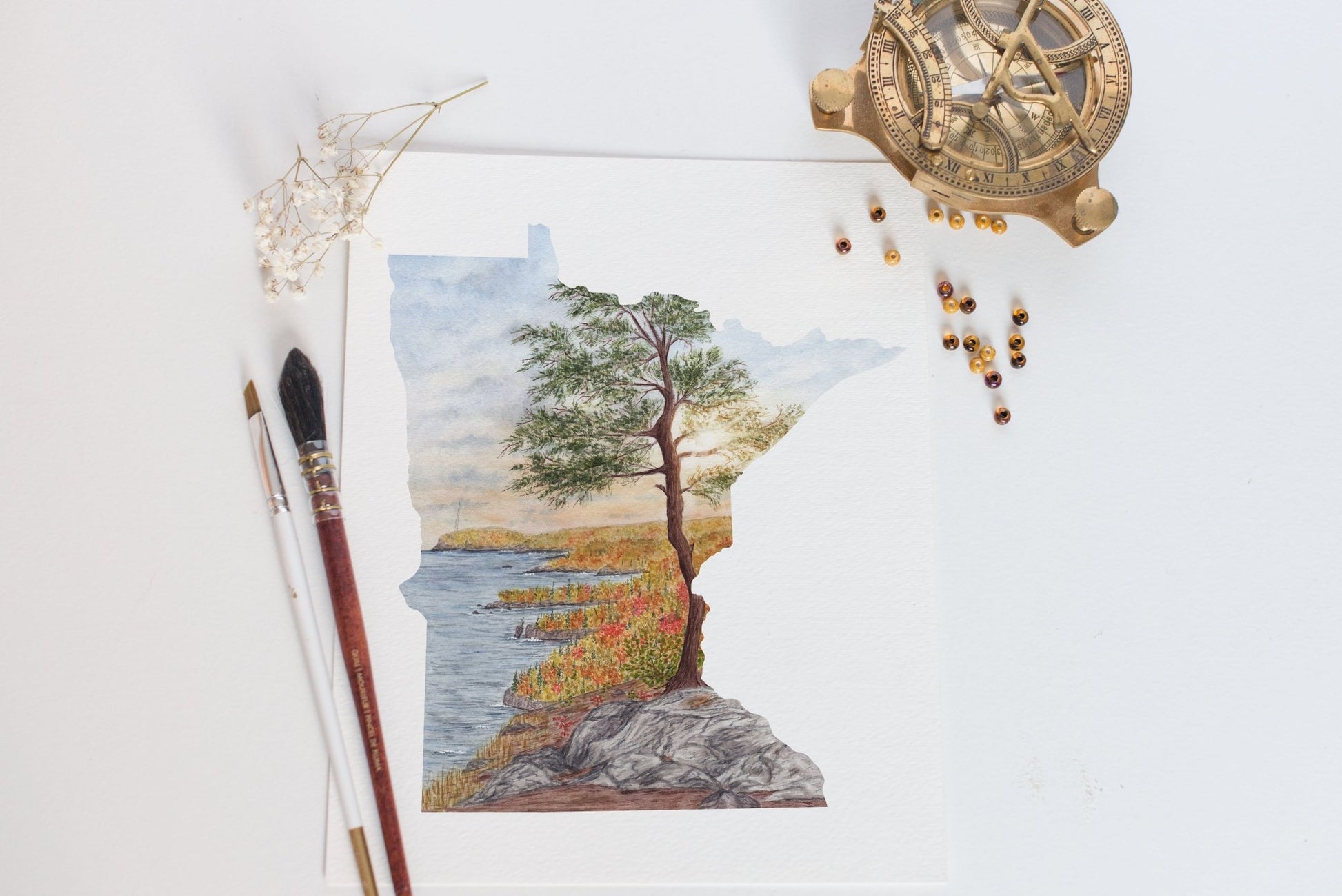 Minnesota Watercolor Painting, MN Split Rock, Minnesota State, Split Rock Lighthouse Emilie Taylor Art