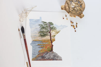 Minnesota Watercolor Painting, MN Split Rock, Minnesota State, Split Rock Lighthouse Emilie Taylor Art