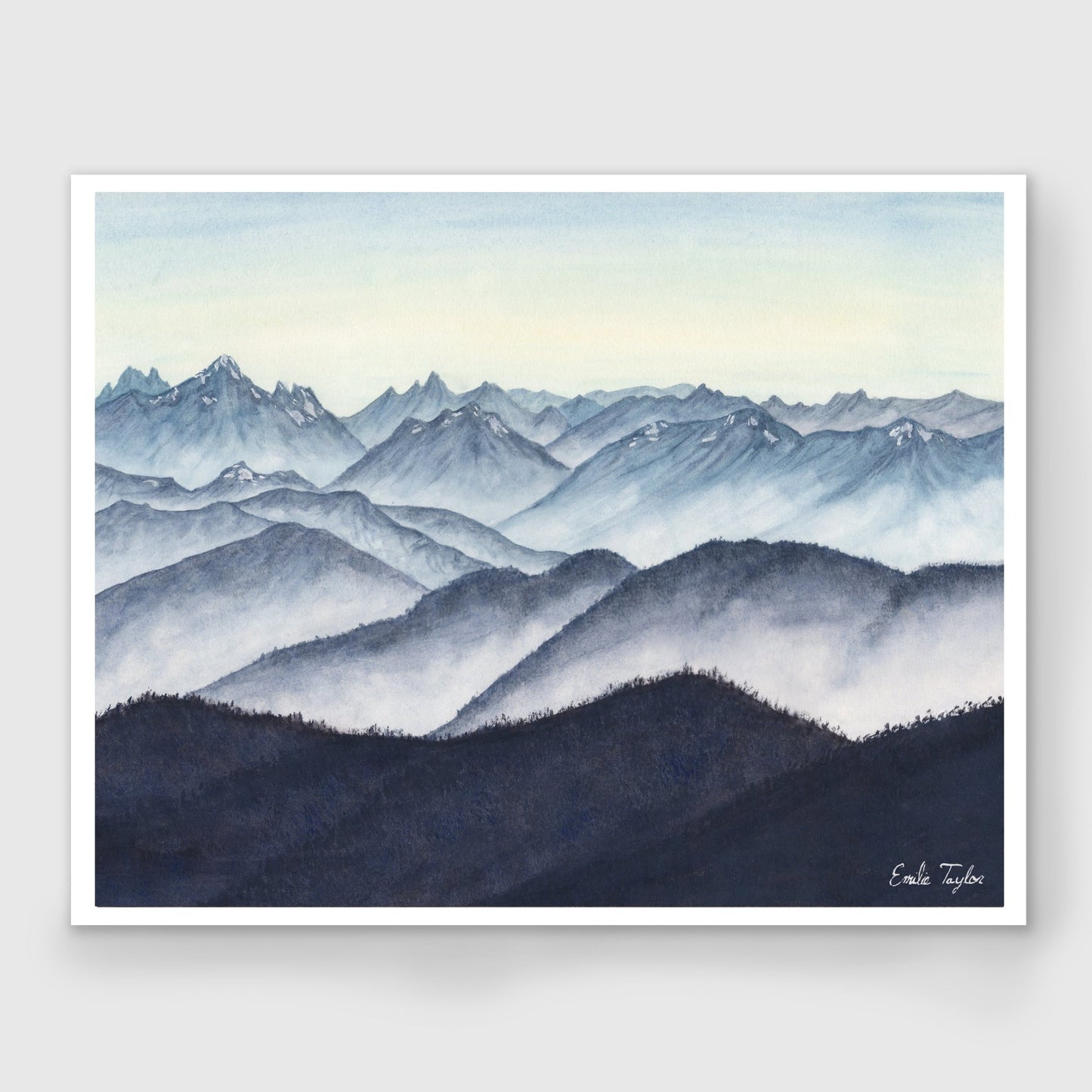 Monochromatic Cascades Limited Edition Watercolor Painting Emilie Taylor Art