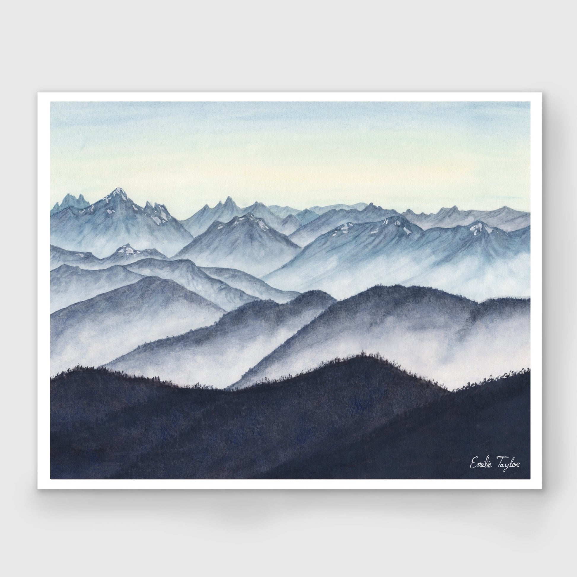 Monochromatic Cascades Limited Edition Watercolor Painting Emilie Taylor Art