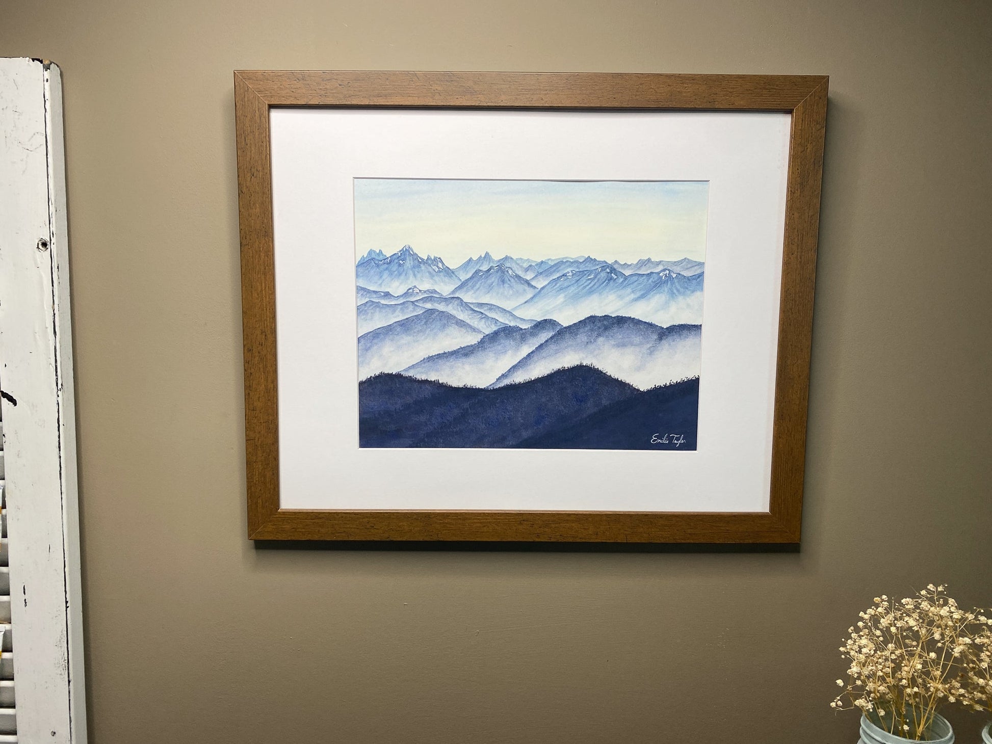 Monochromatic Cascades Original Painting mated to size 16x20 Emilie Taylor Art