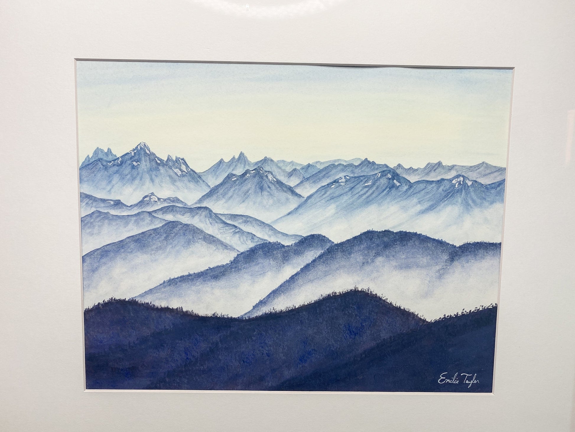 Monochromatic Cascades Original Painting mated to size 16x20 Emilie Taylor Art