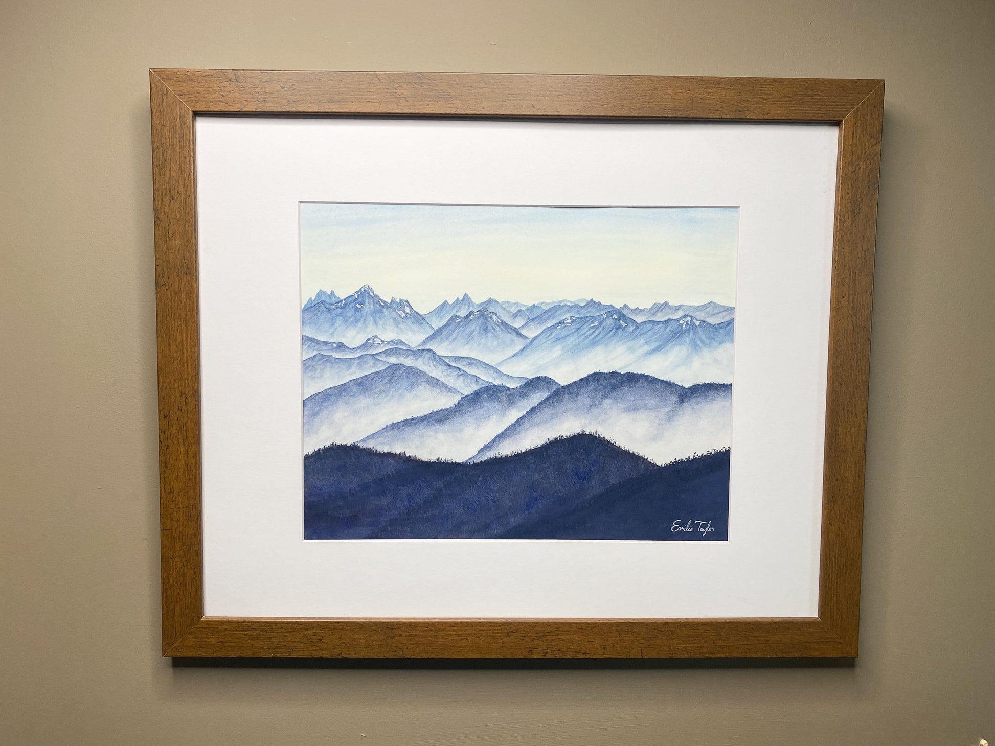 Monochromatic Cascades Original Painting mated to size 16x20 Emilie Taylor Art