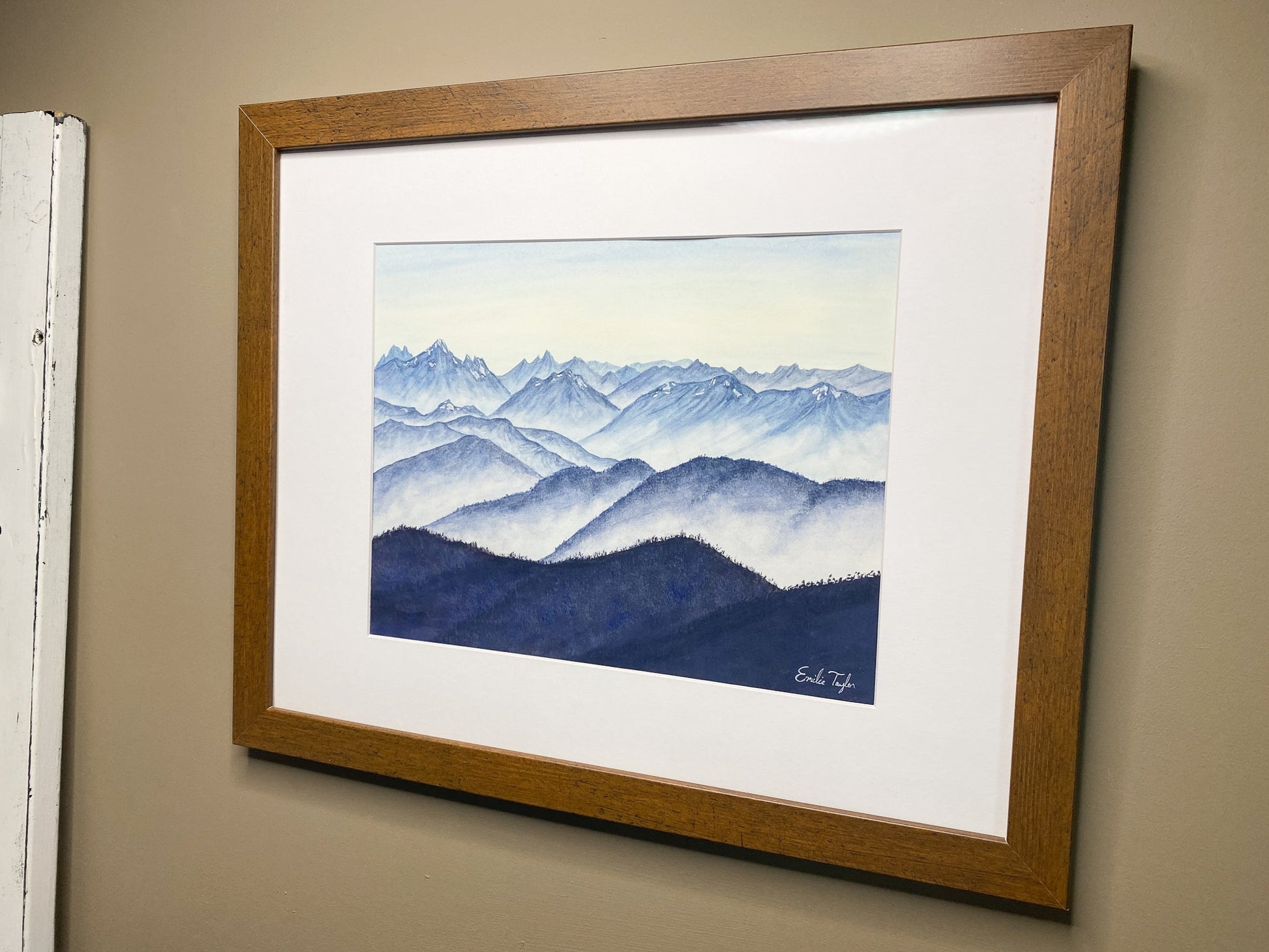 Monochromatic Cascades Original Painting mated to size 16x20 Emilie Taylor Art