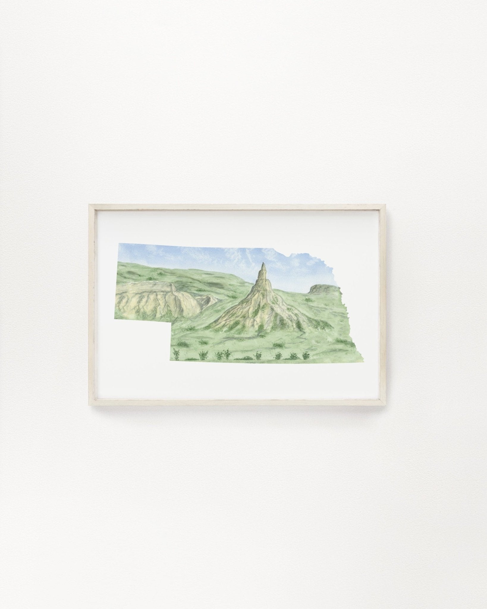 Nebraska Watercolor Painting, Nebraska State, Nebraska Map Art, Chimney Rock NE, Nebraska Poster Emilie Taylor Art
