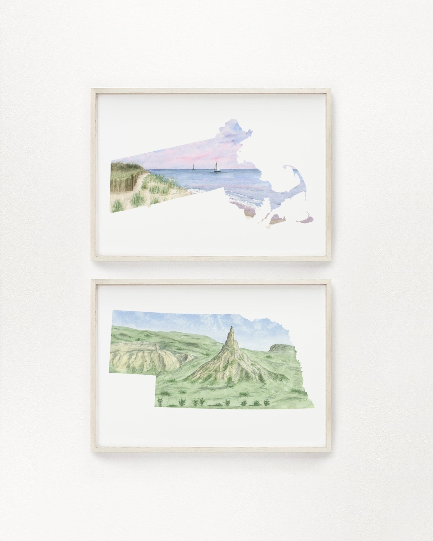 Nebraska Watercolor Painting, Nebraska State, Nebraska Map Art, Chimney Rock NE, Nebraska Poster Emilie Taylor Art