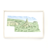 Nebraska Watercolor Painting, Nebraska State, Nebraska Map Art, Chimney Rock NE, Nebraska Poster Emilie Taylor Art
