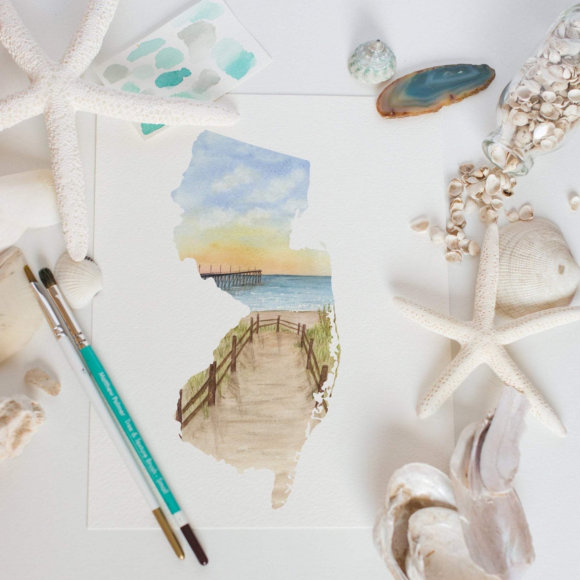 New Jersey Watercolor Print, New Jersey State Art, Home State, New Jersey Print, Jersey Shore NJ Emilie Taylor Art