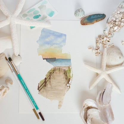 New Jersey Watercolor Print, New Jersey State Art, Home State, New Jersey Print, Jersey Shore NJ Emilie Taylor Art