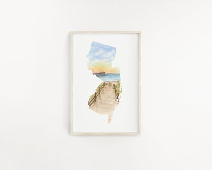 New Jersey Watercolor Print, New Jersey State Art, Home State, New Jersey Print, Jersey Shore NJ Emilie Taylor Art