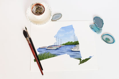 New York City Print, Manhattan and Brooklyn Bridge Print, New York State Art, Emilie Taylor Art