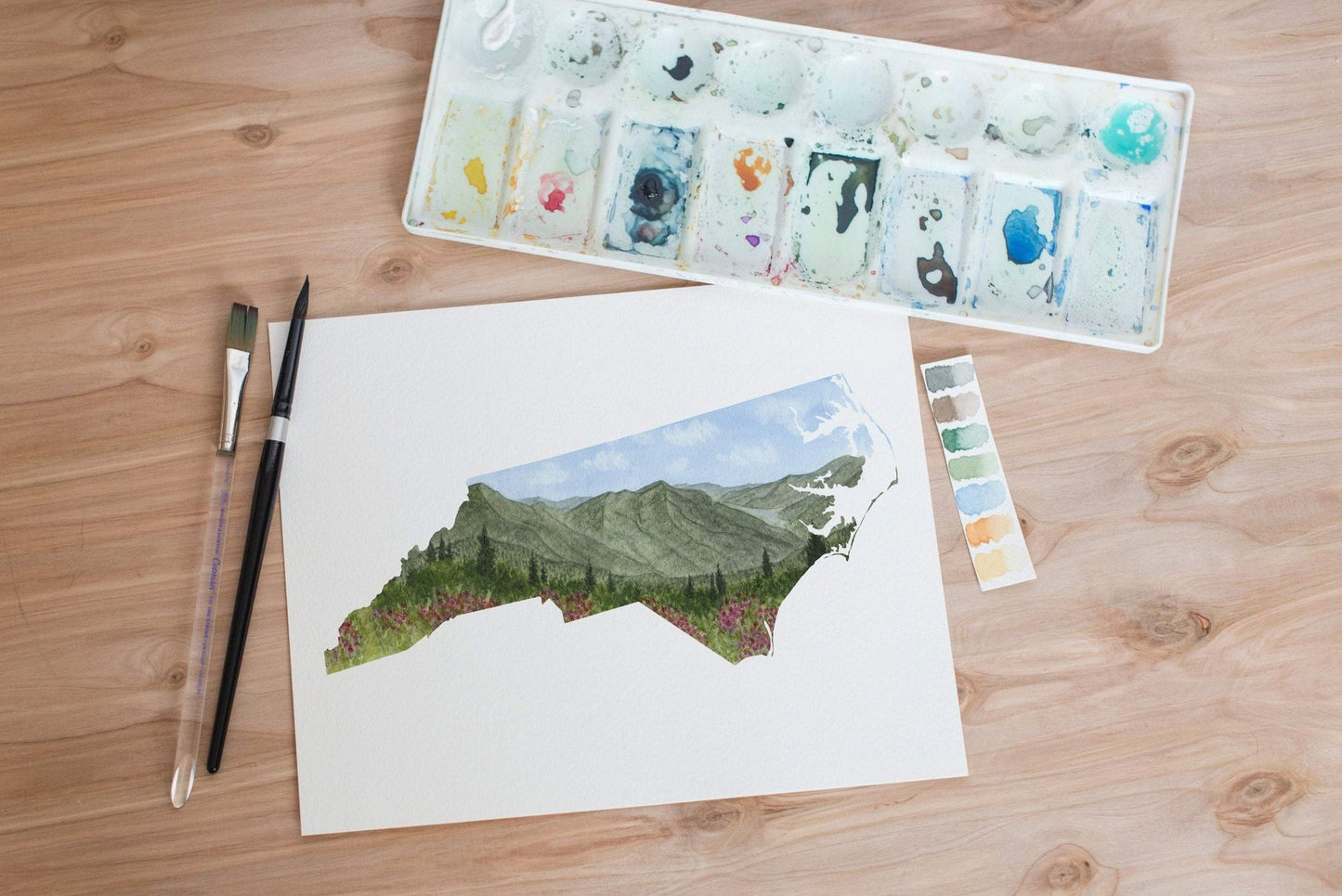 North Carolina Great Smoky Mountains Watercolor Print, Mountains of North Carolina State Art Emilie Taylor Art