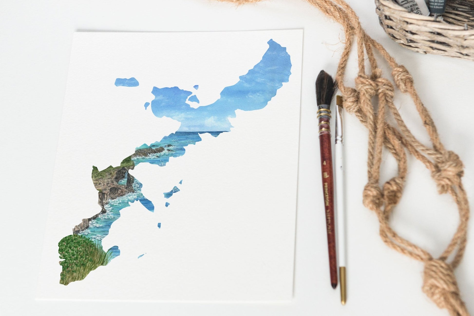 Okinawa Watercolor Painting, Japan Art, Okinawa Art, Japan Souvenir, Cape Manzamo Emilie Taylor Art