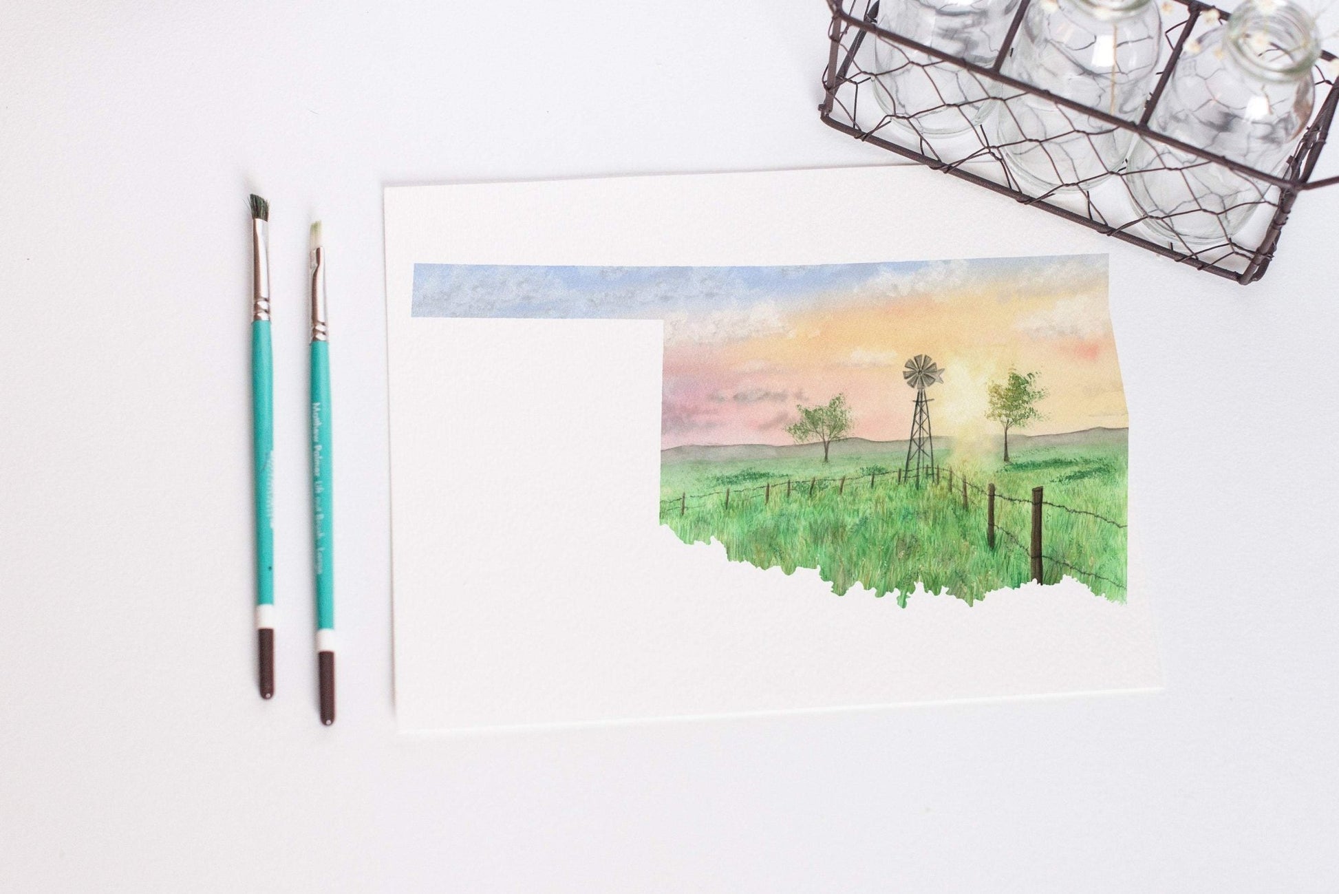 Oklahoma Watercolor Painting, Oklahoma Print, Oklahoma State Shape Art, Oklahoma art Souvenir Emilie Taylor Art